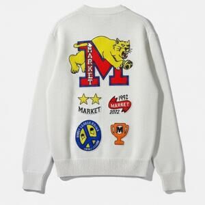 Market State Champs Men's Large Cream Button-Up Cardigan Sweater $255 Chinatown